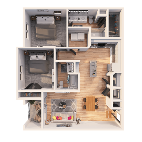Floor plan for 2 beds, 2 baths, 1181 sqft